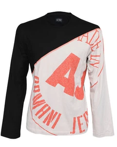 NWT ARMANI JEANS T-SHIRT long sleeve cotton crewneck black luxury Italy M - Picture 1 of 2