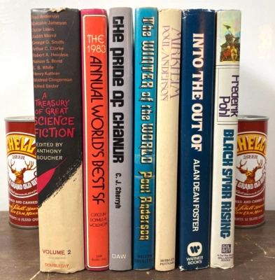 Lot of 7 Sci-Fi Hardcover Books Poul Anderson Cherryh Pohl Alan Dean Foster BCE - Imagem 1 de 4