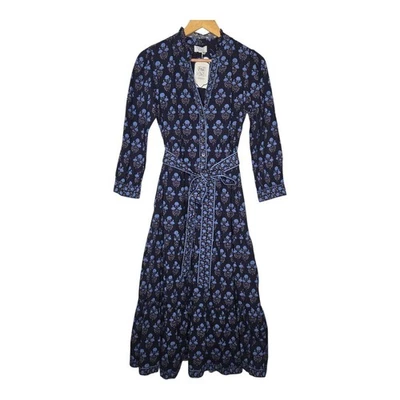 Vestido midi rosa estampado de ciudad Tuckernuck azul marino floral Buta Kerala con botones XS Foto 1 de 4