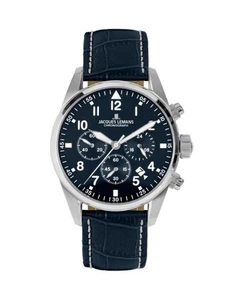 JACQUES LEMANS Men Analog Quartz Casual Watch Classic Dress Blue Dial Waterproof - Picture 1 of 3