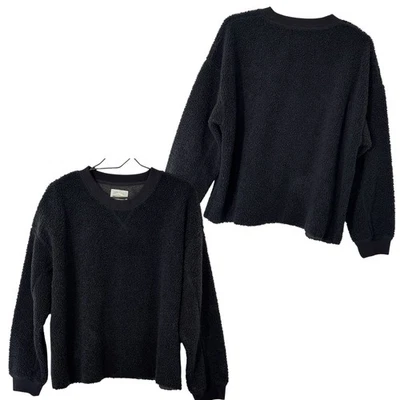 De Colección American Eagle Teddy Sherpa Pullover Sudadera Negra Recortada L Acogedoras Capas Foto 1 de 4