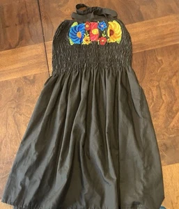 Embroidered Peasant Top Ruffle Trim Tie Neck Hispanic Blouse Black Size S-M - Picture 1 of 3