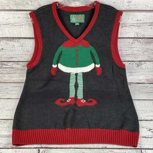 Ugly Christmas Sweater Weste Elfe Herren Gr. XL V-Ausschnitt Pullover anthrazit grau rot - Bild 1 von 7