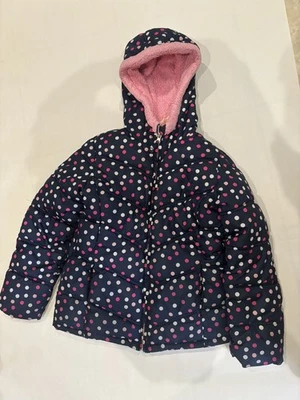 Faded Glory Winter Blue Jacket with Polka Dots, hood, fur lining Girls Size10/12 - Image 1 of 4