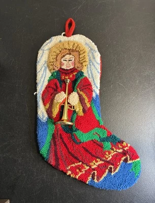 Hooked Yarn Christmas Stocking 3D Design Angel w/ Trumpet - Image 1 of 4