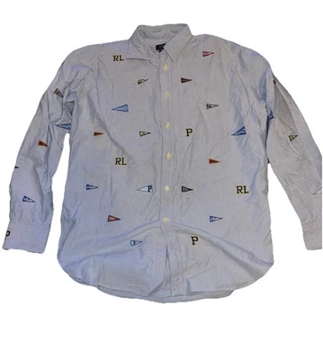 Рубашка Polo Ralph Lauren Boyfriend Fit мужская S синий вымпел принт опрятная - Изображение 1 из 4