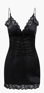 Micas Sexy Lace Trim Cami Fitted Mini Dress L Party Strappy Whimsy Goth Coquette - Picture 1 of 3