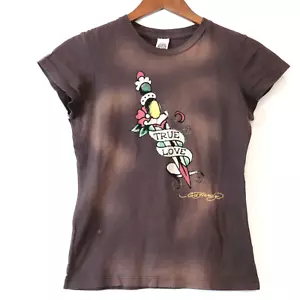 Vintage Ed Hardy Christian Audigier Crew Neck True Love Shirt Women's Small Y2K - Picture 1 of 6