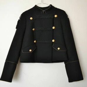 ZARA BLACK DOUBLE-BREASTED MILITARY STYLE JACKET SIZE XS - Picture 1 of 12