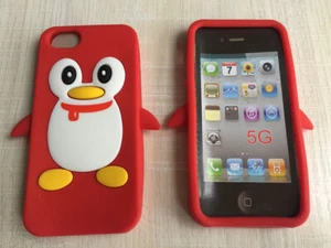 RED Cute Penguin Silicone Soft Phone Case Cover Skin For IPHONE 5/5S/5G/SE - Picture 1 of 3