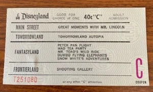 Vintage Disneyland 40c "C" Adult Admission 4 Lands Free Shipping - Picture 1 of 2