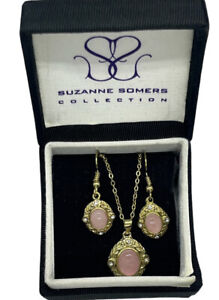 Suzanne Somers Collection jewelry set necklace earrings gold rhinestone pink