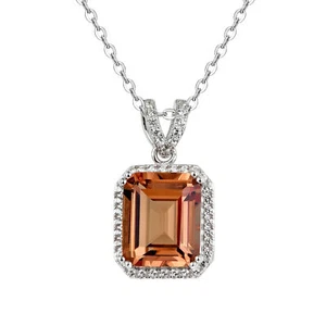 18K White Gold Plated Silver Necklace With 4.95 TCW Lab Grown Orange Zultanite - Picture 1 of 5