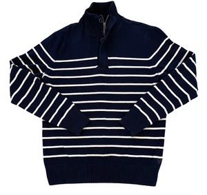 American Eagle Athletic Fit Sweater Men's Size Medium Navy Blue White Stripes - Picture 1 of 3