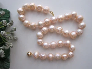Huge 12-13mm Light Pink South Sea Cultured Baroque Pearl Necklace. - Picture 1 of 10