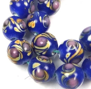 10 Lampwork Handmade Glass Blue Moonlight swirl Round Beads 10mm - Picture 1 of 3