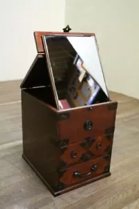 Estuche de tocador estilo japonés antiguo, soporte de espejo estilo plegable usado - Imagen 1 de 7