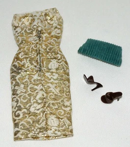 BARBIE DOLL VINTAGE GOLDEN GIRL DRESS PURSE SHOES 1960 ORIGINAL CLOTHES - Picture 1 of 3