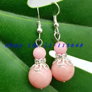 Beautiful Sweet Pink Rhodochrosite 6/12mm Round Gemstone Modern Beaded Earrings  - Picture 1 of 6