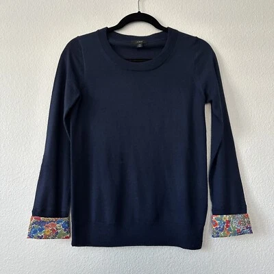 J. Crew Crewneck Floral Cuffs Merino Wool Sweater Size XS - Image 1 of 4