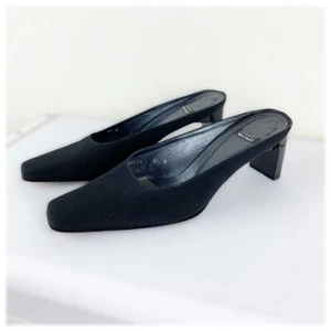 Stuart Weitzman Black Fabric Mule w/Patent Heel - Picture 1 of 10