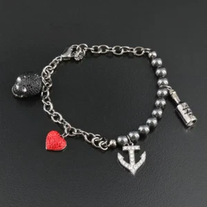 Swarovski Kristall Armband Disney Charms Schwarz Kristall Totenkopf Rot Kristall Herz - Bild 1 von 4