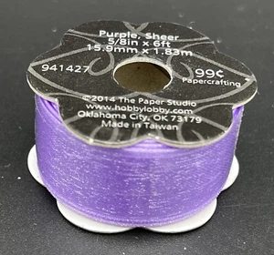 The Paper Studio 2014 PURPLE SHEER Ribbon 5/8in x 6ft - Picture 1 of 3