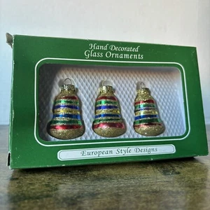 European Style Designs Hand Decorated Glass Tree Ornaments 1 Box Of 3 Ornaments - Picture 1 of 10