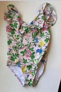 Janie&Jack Swimsuit Maillot Girl One Piece W/ruffle Pink Green Floral Size 6 - Picture 1 of 1