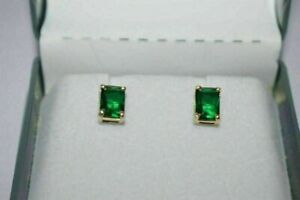 2Ct Simulated Emerald Women's Solitaire Stud Earrings Gold Plated 925 Silver