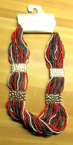 new $30 KOHLS 22" COLOR gold tone adj chain multi strand Necklace blue red bead - Picture 1 of 4