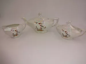 5 Pc Vintage White Pearl Victoria China Teapot Creamer Sugar Lids Czechoslovakia - Picture 1 of 11