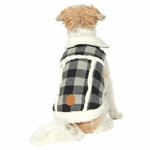 DOG VEST COAT HOTEL DOGGY SIZE LARGE MELTON GREY BUFFALO CHECK SHERPA ANXIETY - Picture 1 of 8