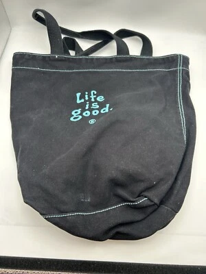 Bolso de Mano Life Is Good Negro con Lona Bordada Verde Azulado Cartera Bolso para Laptop** Foto 1 de 4