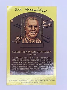 A.B. Happy Chandler Signed Autograph Hall of Fame Yellow Plaque Postcard - Picture 1 of 2