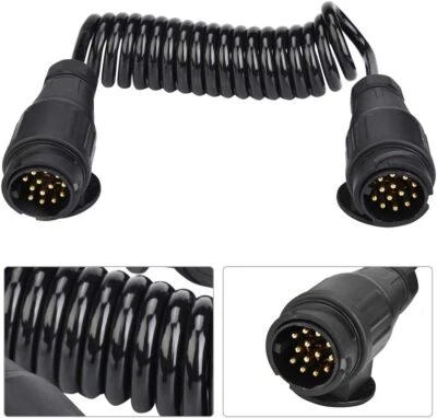 Trailer Light Electrics 3m Curly Extension Cable Lead Male to Male 13 Pin Plug - Image 1 of 4