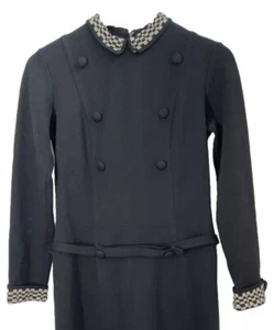 VTG 60s BOBBIE BROOKS Mod Dress Check Collar Double Knit 100% Wool (Flaw Hole - Picture 1 of 13