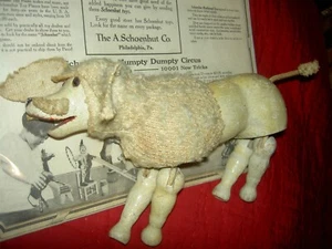 ANTIQUE SCHOENHUT Humpty Dumpty Circus LARGE Poodle Dog wood toy with GLASS eyes - Picture 1 of 24