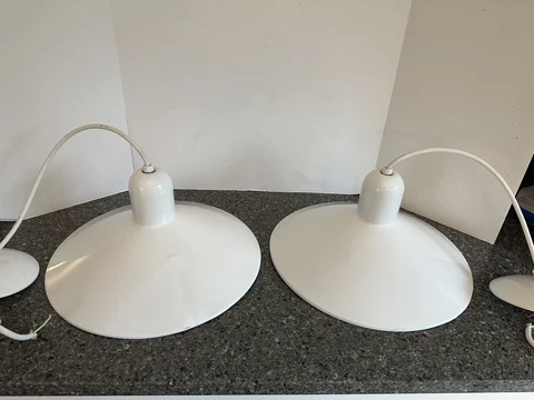 Lightolier Vintage MCM White Metal Saucer Pendant witch hat ufo chandelier Light Cover