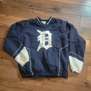 Detroit Tigers Windbreaker Jacket Large Pullover Majestic Blue - Picture 1 of 4