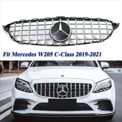 Chrome Front Grille For Mercedes Benz C-Class W205 2019-2021 C200 C300 W/Emblem Foto 1 de 4