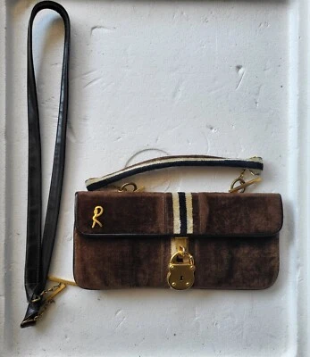 Vtg.Roberta di Camerino Brown Beige Velvet  Handbag W/  Short & Long Straps - Image 1 of 4