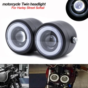 2X Doppel Scheinwerfer schwarz Klar Motorrad Für Custom Fighter Chopper Chopper - Bild 1 von 11