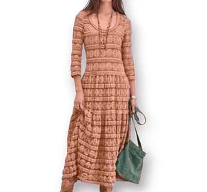 SUNDANCE Peach Lace Overlay Lined Midi Dress Women's Size M - Picture 1 of 9