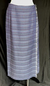 Vintage Gianni Damengröße 14 blau gestreift Leinenmischung Faux Wickel Maxirock - Bild 1 von 11
