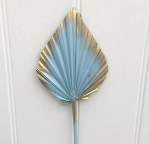 1 Small Dried Palm Spear Leaves,CAKE TOPPER,Soft Blue and Gold. - Picture 1 of 2