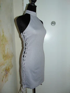 NWT Fashion Nova Charcoal Heather Gray Fleece Lace Up Sides Mini Bodycon Dress M - Picture 1 of 10