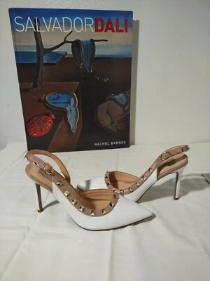 Valentino Garavani White & Pink Rock Stud Leather Slingback Pumps Sz 39, 8.5 - Image 1 of 4