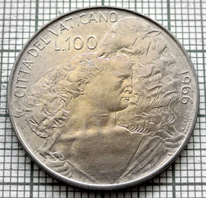 VATICAN Pavlvs PAUL VI 1966 100 LIRE, SHEPHERD WITH SHEEP ON SHOULDERS, UNC - Picture 1 of 6