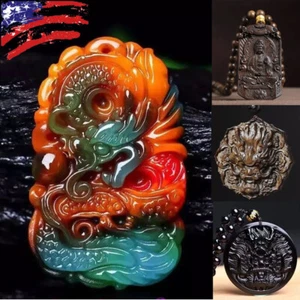 Ciondolo amuleto fortunato drago 4 dimensioni preghiera perline collana gioielli catena regalo USA - Foto 1 di 21